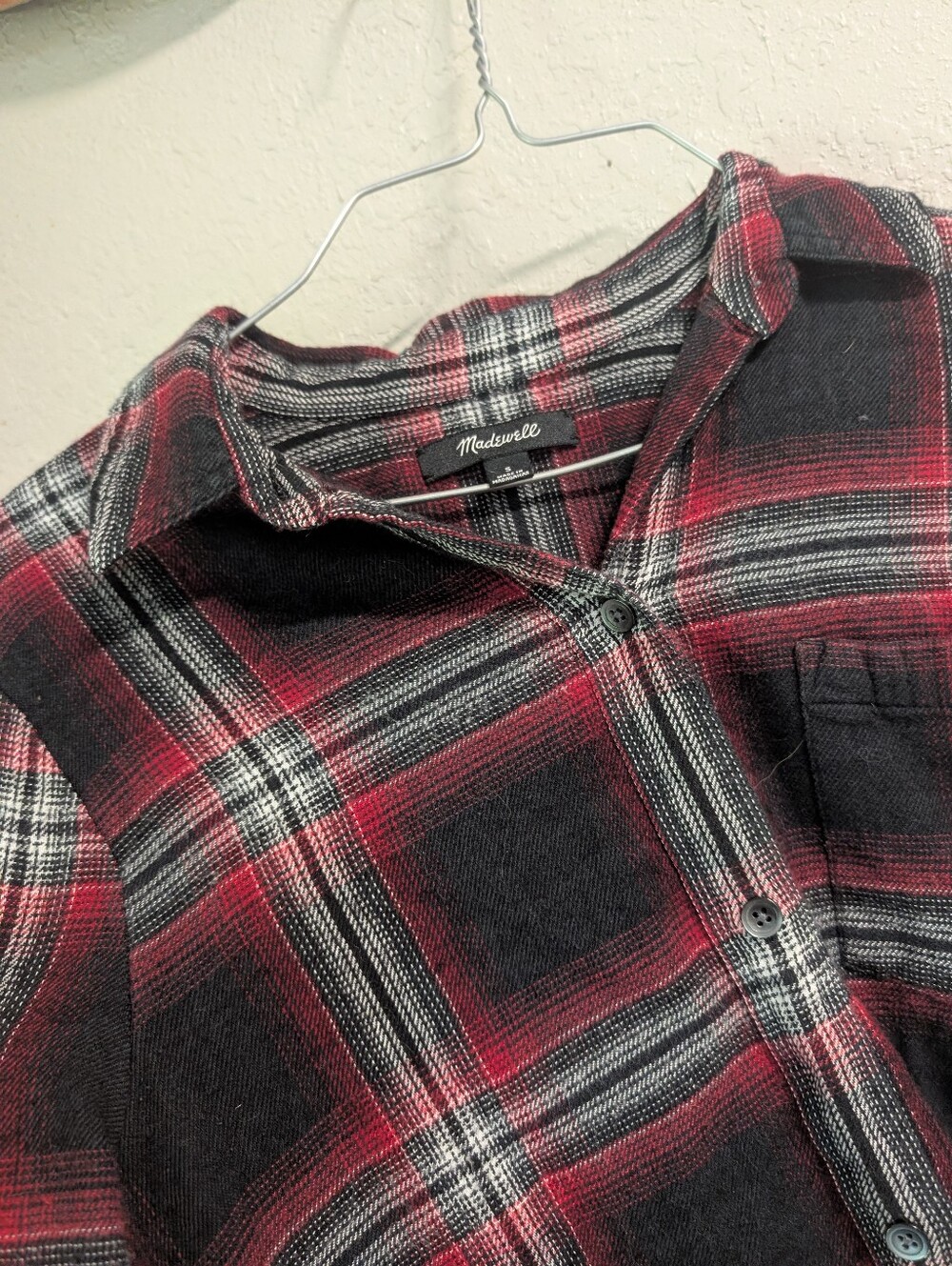 Madewell Plaid Button Up Top S Red Black Flowy Whimsigoth Grunge Punk Lagenlook